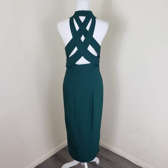 Vintage Knapp Studio Sleeveless Buttoned Halter Neck Dress Emerald Green Size 7 - Picture 4 of 11